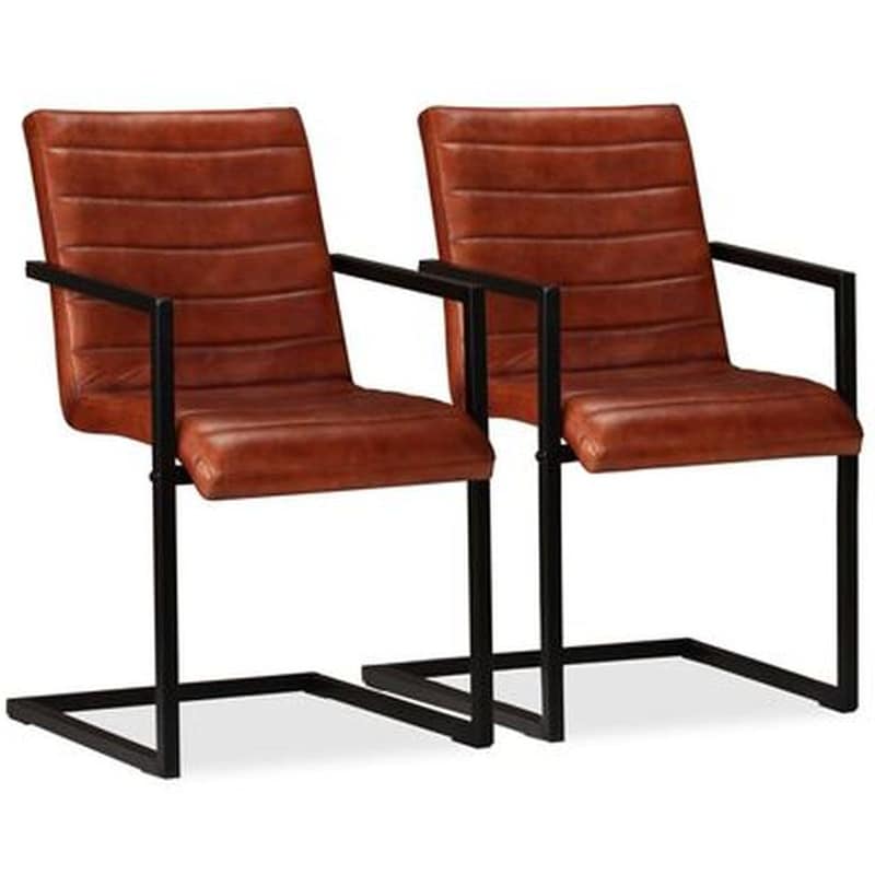 Καρέκλες Τραπεζαρίας από Γνήσιο Δέρμα Vidaxl 2 Τμχ - Καφέ