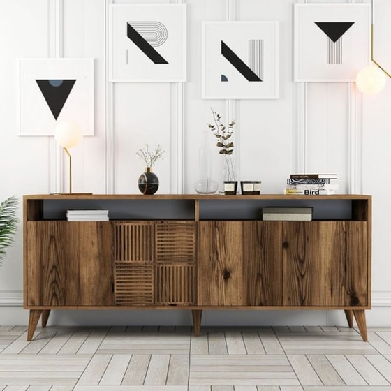 Μπουφές 24Mall Pavia από Μοριοσανίδα/Πλαστικό 180x35x78.6 cm -Καρυδί image 1