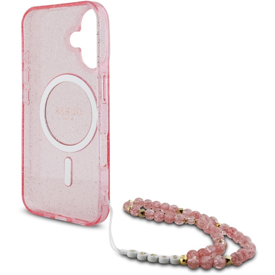 Θήκη Apple iPhone 16 Guess glitter Pearl Strap - Ροζ image 3