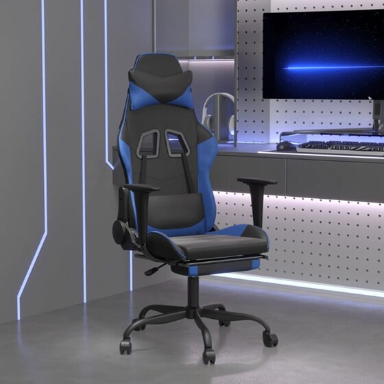 Καρέκλα Gaming VIDAXL 3143653 με Υποπόδιο από Τεχνητό Δέρμα - Μαύρο / Μπλε image 9
