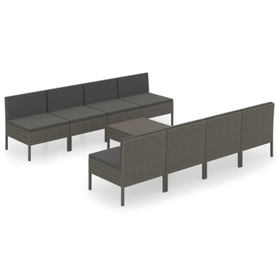 Vidaxl Σαλόνι Κήπου Σετ 9 Τεμαχίων Γκρι Συνθετικό Ρατάν Με Μαξιλάρια image 2