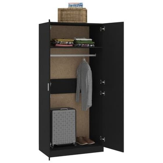 Δίφυλλη Ντουλάπα Vidaxl Από Μοριοσανίδα 90x52x200cm - Μαύρο image 1