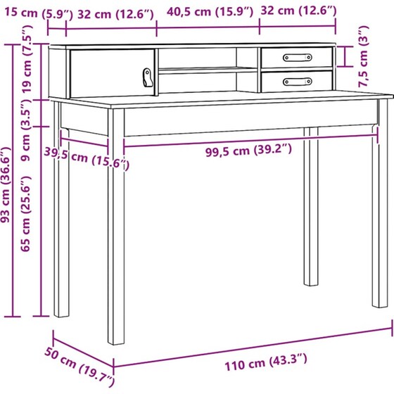 Γραφείο VidaXL με Ράφι από Μασίφ Ξύλο Πεύκου 110x50x93 cm - Κερωμένο Καφέ image 5