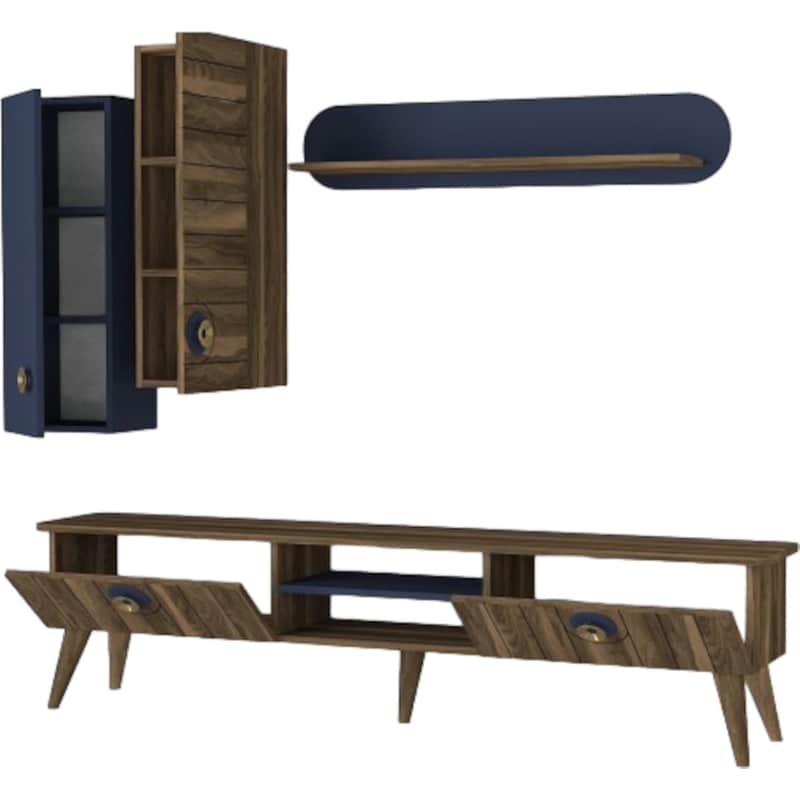 Έπιπλο Τηλεόρασης 24Mall Alicudi από Μοριοσανίδα 179x28.5x45.8 cm - Καφέ/Μπλε 24MALL