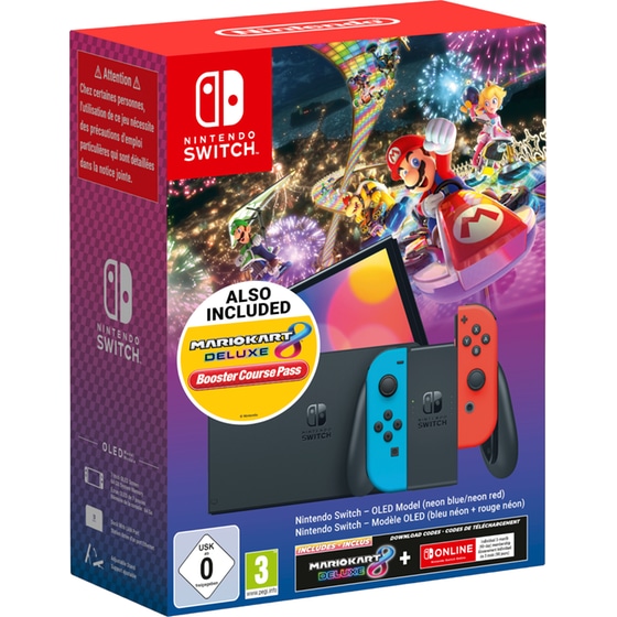 Nintendo Switch OLED Neon Blue/Neon Red - Mario Kart 8 Deluxe & Booster Course Pass Bundle image 0