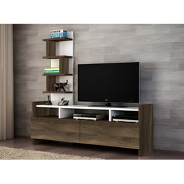 Έπιπλο Tηλεόρασης Mesina από Μοριοσανίδα 123.6x33x120cm - Καρυδί /Λευκό