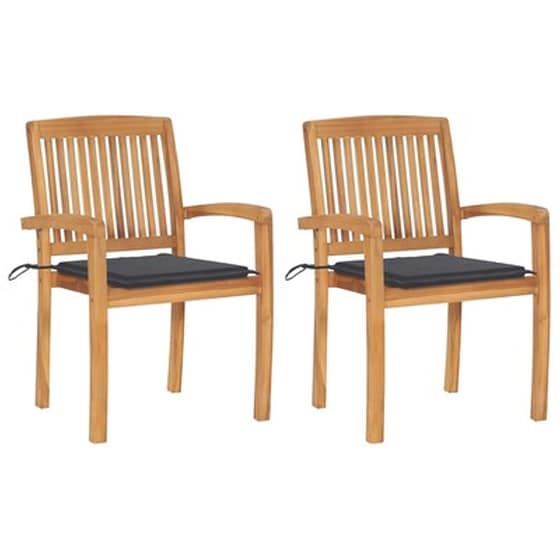 Vidaxl Καρέκλες Κήπου 2 Τεμ. Από Μασίφ Ξύλο Teak Με Ανθρακί Μαξιλάρια image 0