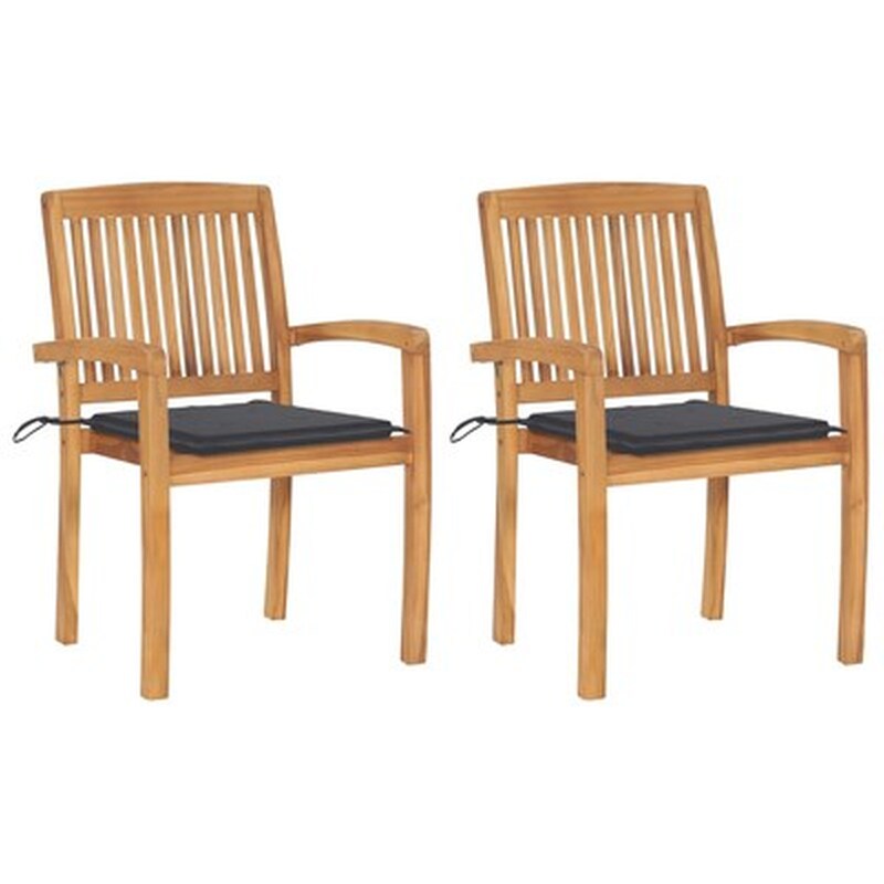 Vidaxl Καρέκλες Κήπου 2 Τεμ. Από Μασίφ Ξύλο Teak Με Ανθρακί Μαξιλάρια VIDAXL