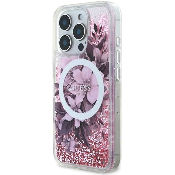 Θήκη Apple iPhone 16 Pro Max Guess Liquid Glitter Flower - Ροζ image 2