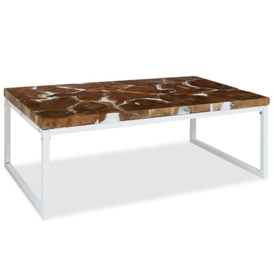 Τραπεζάκι Σαλονιού VidaXL από Ξύλο Teak 110x60x40cm - Καφέ/Λευκό image 4