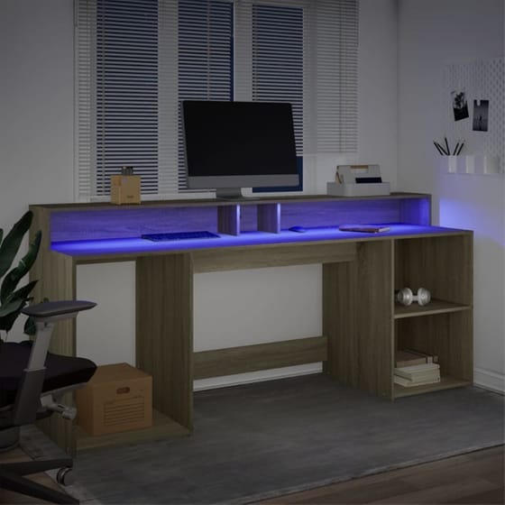Γραφείο VidaXL με LED από Επεξεργασμένο Ξύλο 200x55x91 cm - Sonoma Δρυς image 3