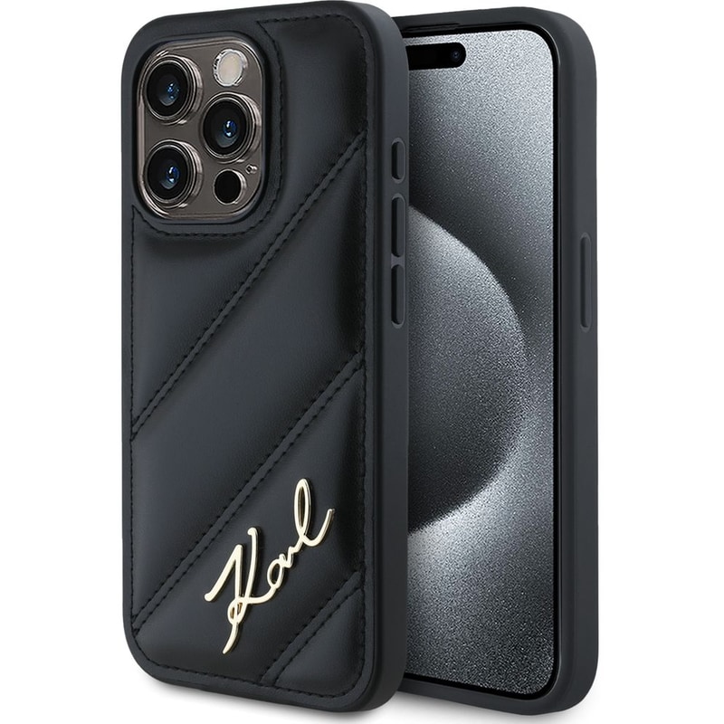Θήκη Apple iPhone 15 Pro Max - Karl Lagerfeld Quilted Metal Signature Logo Collection - Black