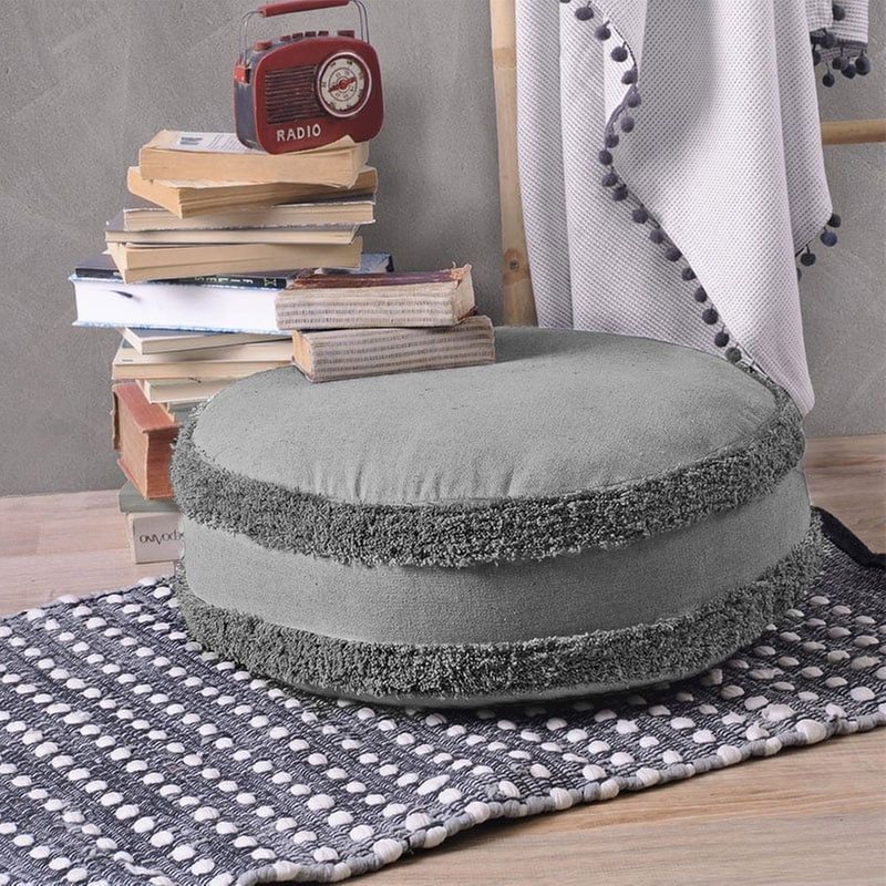 RYTHMOS HOME Πουφ Rythmos Inca Βαμβακερό 45x45x18 cm - Γκρι