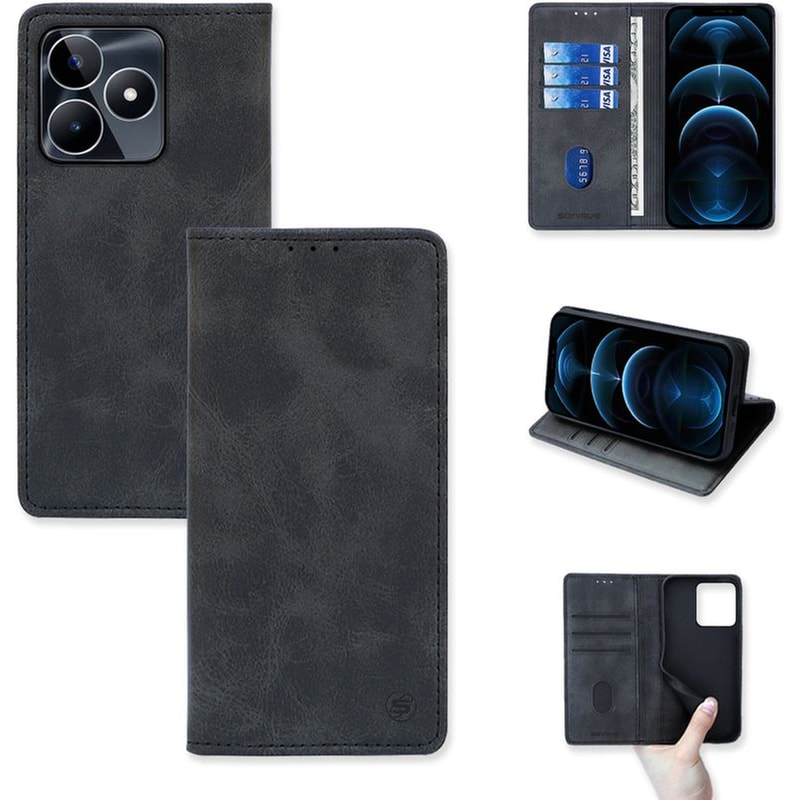 Θήκη Πορτοφόλι Vintage Magnet Wallet Sonique Realme C51 / Realme C53 Μαύρο