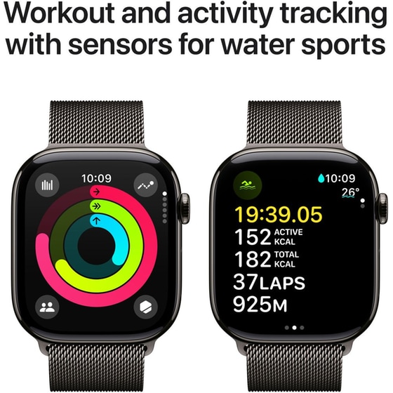 Apple Watch Series 10 GPS + Cellular 46mm Slate Titanium Case with Slate Milanese Loop - S/M image 1