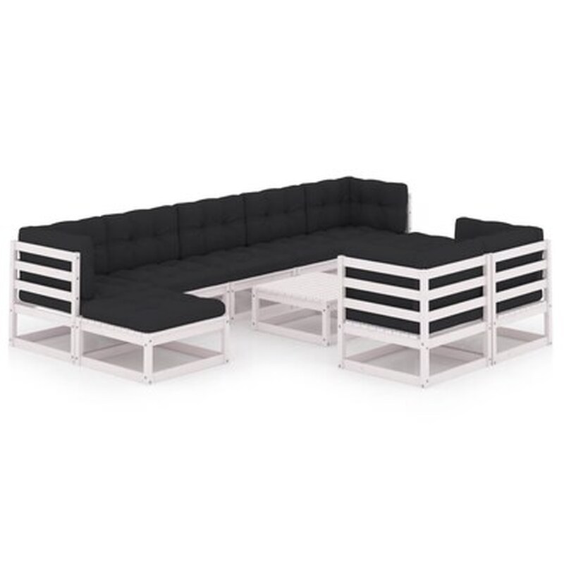 Σετ Σαλόνι Κήπου Vidaxl από Μασίφ Ξύλο Πεύκου με Μαξιλάρια 10 Τμχ - Ανθρακί