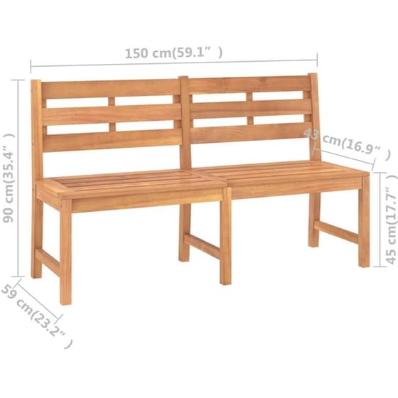 Παγκάκι Κήπου VidaXL  από Μασίφ Ξύλο Teak 150x59x90 cm - Καφέ image 6