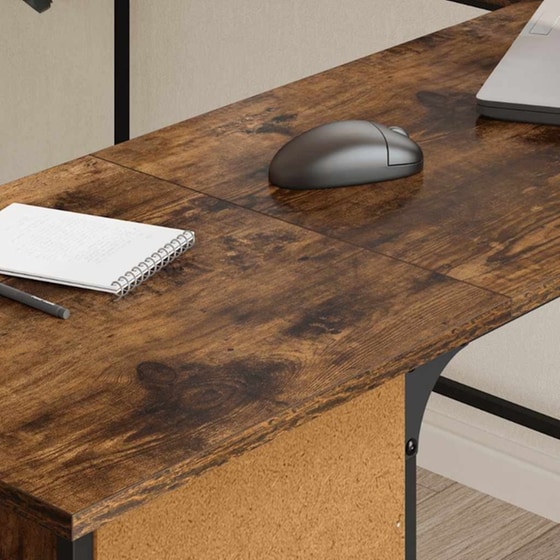 Γραφείο VidaXL από Επεξεργασμένο Ξύλο 141x141x75 cm - Καπνιστή Δρυς image 2