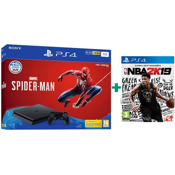 Sony PS4 Slim 1TB Μαύρο & Marvel's Spider-Man & NBA 2K19 image 0