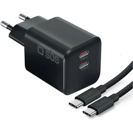 Σετ Φόρτισης SBS GAN 2USBC με Καλώδιο 100W - Μαύρο