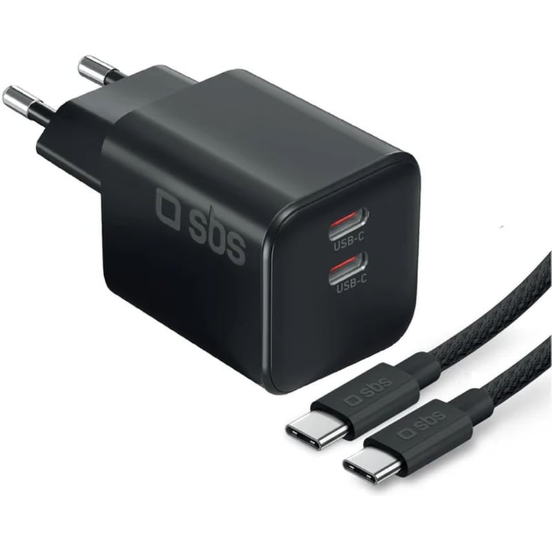 Σετ Φόρτισης SBS GAN 2USBC με Καλώδιο 100W - Μαύρο