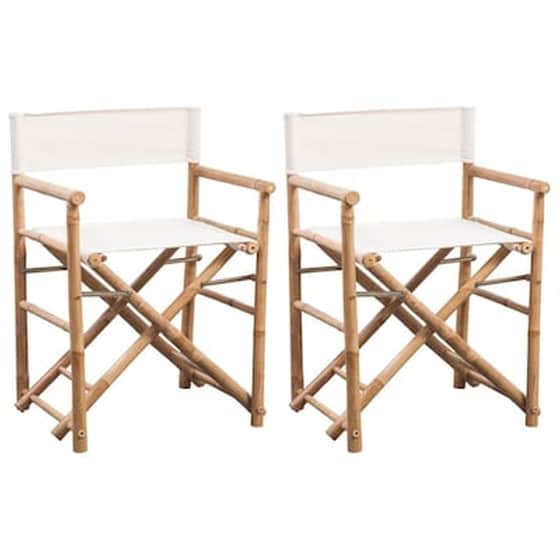 Καρέκλα Σκηνοθέτη Vidaxl  Πτυσσόμενη Από Μπαμπού/Καραβόπανο 2 Τεμ. 58x48x89cm - Λευκή image 1