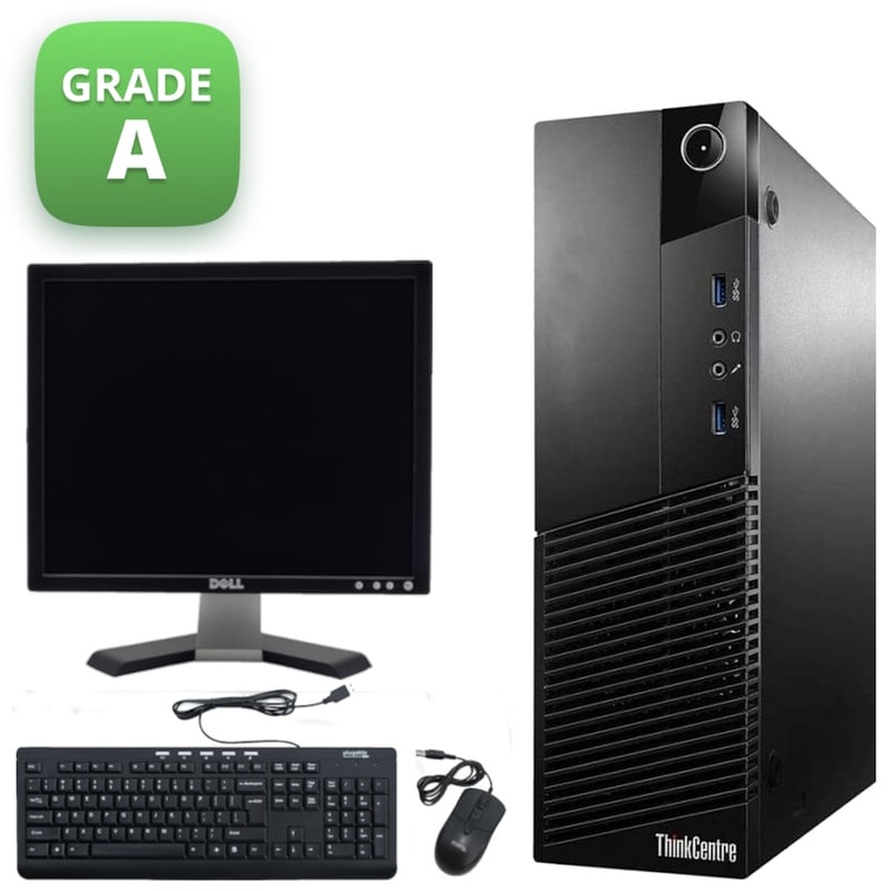 LENOVO Refurbished Desktop Lenovo ThinkCentre M93P SFF (Core i5-4570/16GB/240GB SSD/HD Graphics 4600/Win10Home) | Grade A + Dell Monitor E198FPT 19