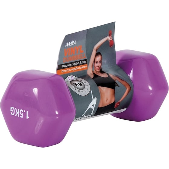 Βαράκι Εξάγωνο 1.5kg Amila 44127 Βινυλίου από Χυτοσίδηρο - Μωβ image 0