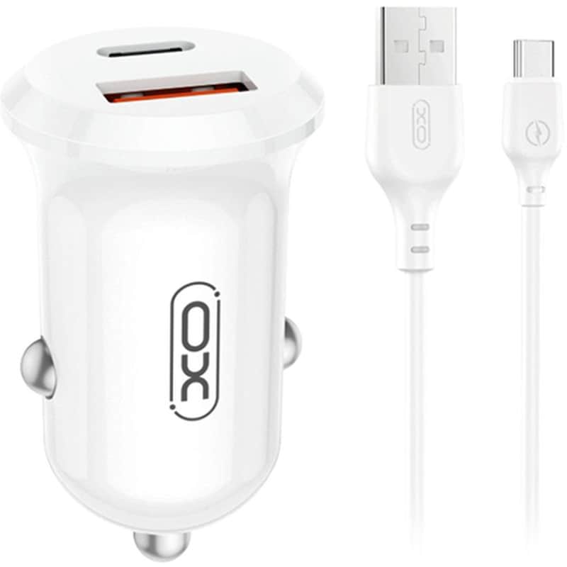 Φορτιστής Αυτοκινήτου XO CC69 1x USB-A / 1x USB-C με αποσπώμενο καλώδιο 30W - White