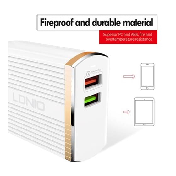 Σετ Φόρτισης Ldnio A2502q 2x Usb 30W with cable Lightning 1m - White image 1