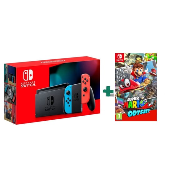 Nintendo Switch 2019 Neon Blue/Neon Red & Mario Odyssey image 0
