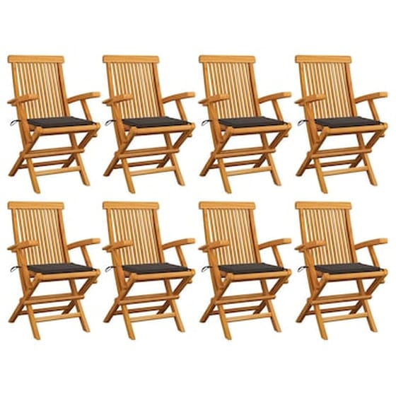 Vidaxl Καρέκλες Κήπου 8 Τεμ. Από Μασίφ Ξύλο Teak Με Taupe Μαξιλάρια image 1
