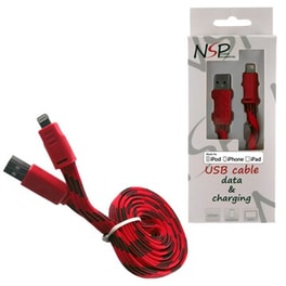 Καλώδιο δεδομένων Nsp Flat Braided Usb to Lightning 2.1A 1m - Red