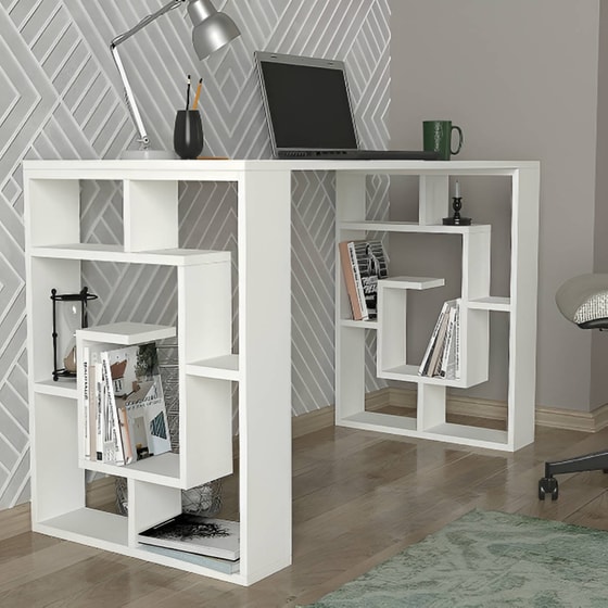 Γραφείο Βιβλιοθήκη Welhome από Μελαμίνη 140x60cm - Λευκο image 3