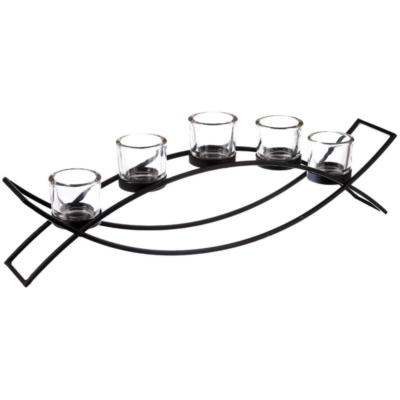 Κηροπήγιο Spitishop A-s Candle Holder 136718 Μεταλλικό/Γυάλινο 5 Θέσεων 54x8x17 cm - Μαύρο