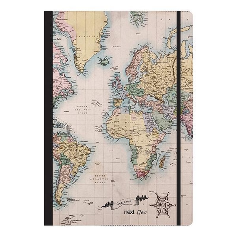 NEXT Τετράδιο Next 2 Θεμάτων 80Φ Flexi Λάστιχο Trends World Map Ii 21x29εκ.