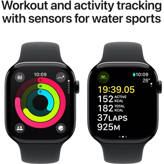 Apple Watch Series 10 GPS + Cellular 42mm Jet Black Aluminum Case with Black Sport Band - S/M image 2