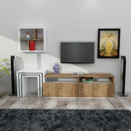 Έπιπλο Τηλεόρασης 24Mall Deve από Μοριοσανίδα 123.2x29.5x41.8 cm - Καφέ/Λευκό