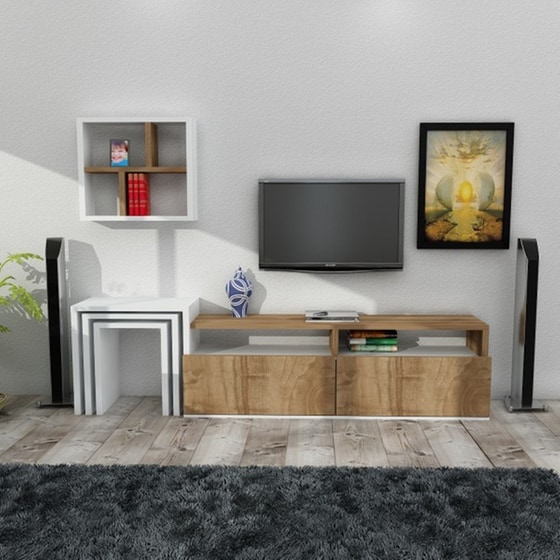 Έπιπλο Τηλεόρασης 24Mall Deve από Μοριοσανίδα 123.2x29.5x41.8 cm - Καφέ/Λευκό image 0