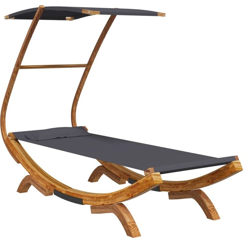 Ξαπλώστρα/ Κρεβάτι VidaXL με Σκίαστρο από Μασίφ Λυγισμένο Ξύλο 100x198x150 cm - Ανθρακί