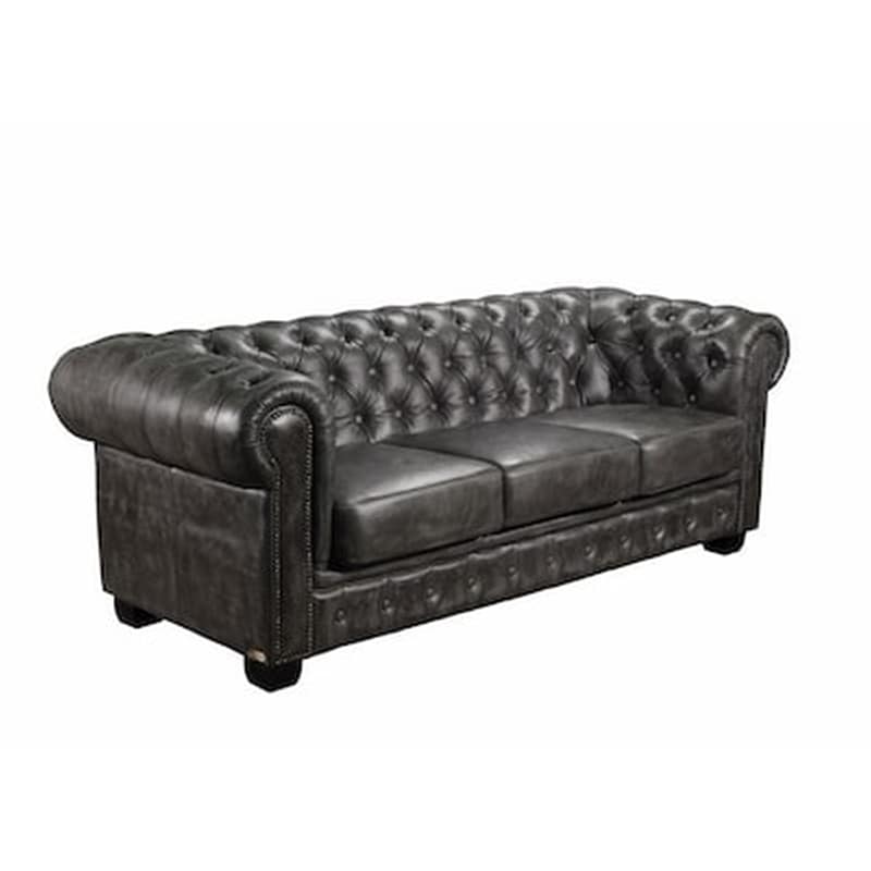 Chesterfield 3θέσιος Καναπές Δέρμα Antique Gray C41259