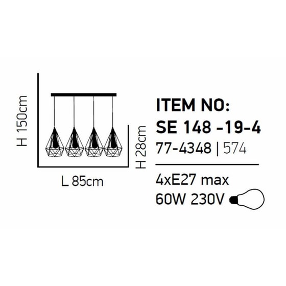 Φωτιστικό Οροφής Πολύφωτο Homelighting Mila 77-4348 Μεταλλικό - Μαύρο image 2