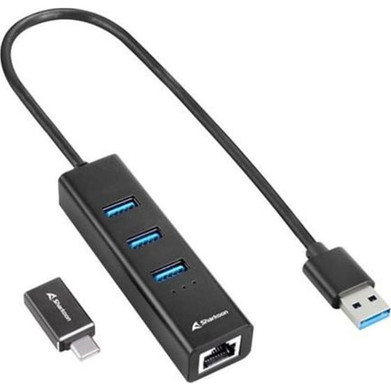 Sharkoon USB 3.2 Hub 4 Θυρών με σύνδεση USB-A / USB-C / Ethernet - Μαύρο image 0