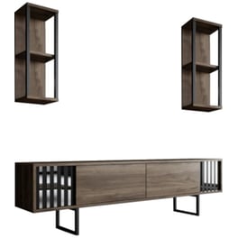 Έπιπλο Τηλεόρασης 24Mall Tricolore από Μοριοσανίδα 180x30x48 cm - Μαύρο/Καρυδί