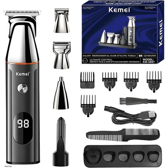 Κουρευτική Μηχανή Και Σετ Περιποίησης - 5in1 Kemei - KΜ-5857 - Μαύρο image 0