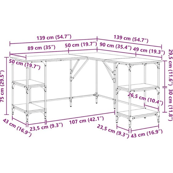 Γραφείο VidaXL από Επεξεργασμένο Ξύλο 139x139x75 cm - Καπνιστή Δρυς image 10