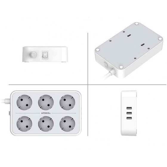 Πολύπριζο TESSAN TS-303 με θύρες AC, USB-A image 2