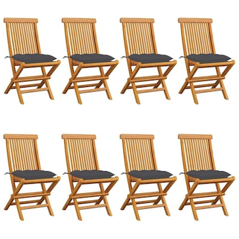 Vidaxl Καρέκλες Κήπου 8 Τεμ. Από Μασίφ Ξύλο Teak Με Ανθρακί Μαξιλάρια