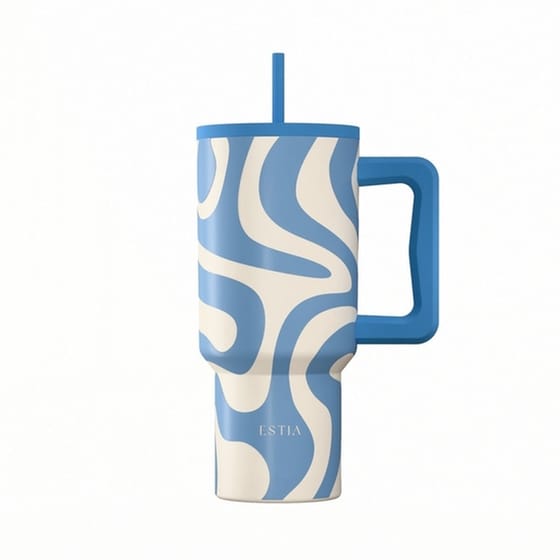 Ποτήρι Θερμός Estia Straw Tumbler XL Save The Aegean Ocean Waves με Καλαμάκι και Λαβή 900 ml image 1