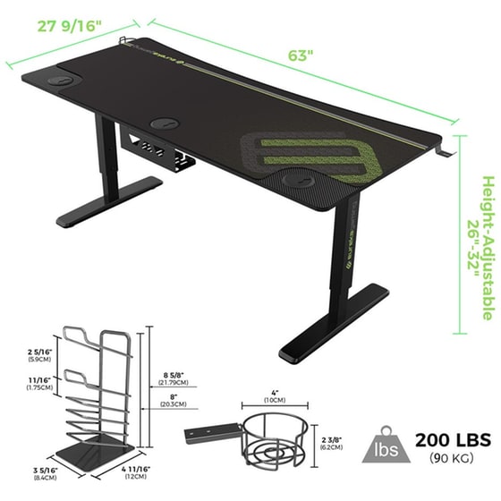Γραφείο Gaming Eureka Ergonomic ERK-IM6301-BK από Μοριοσανίδα 160x70cm - Μαύρο image 1